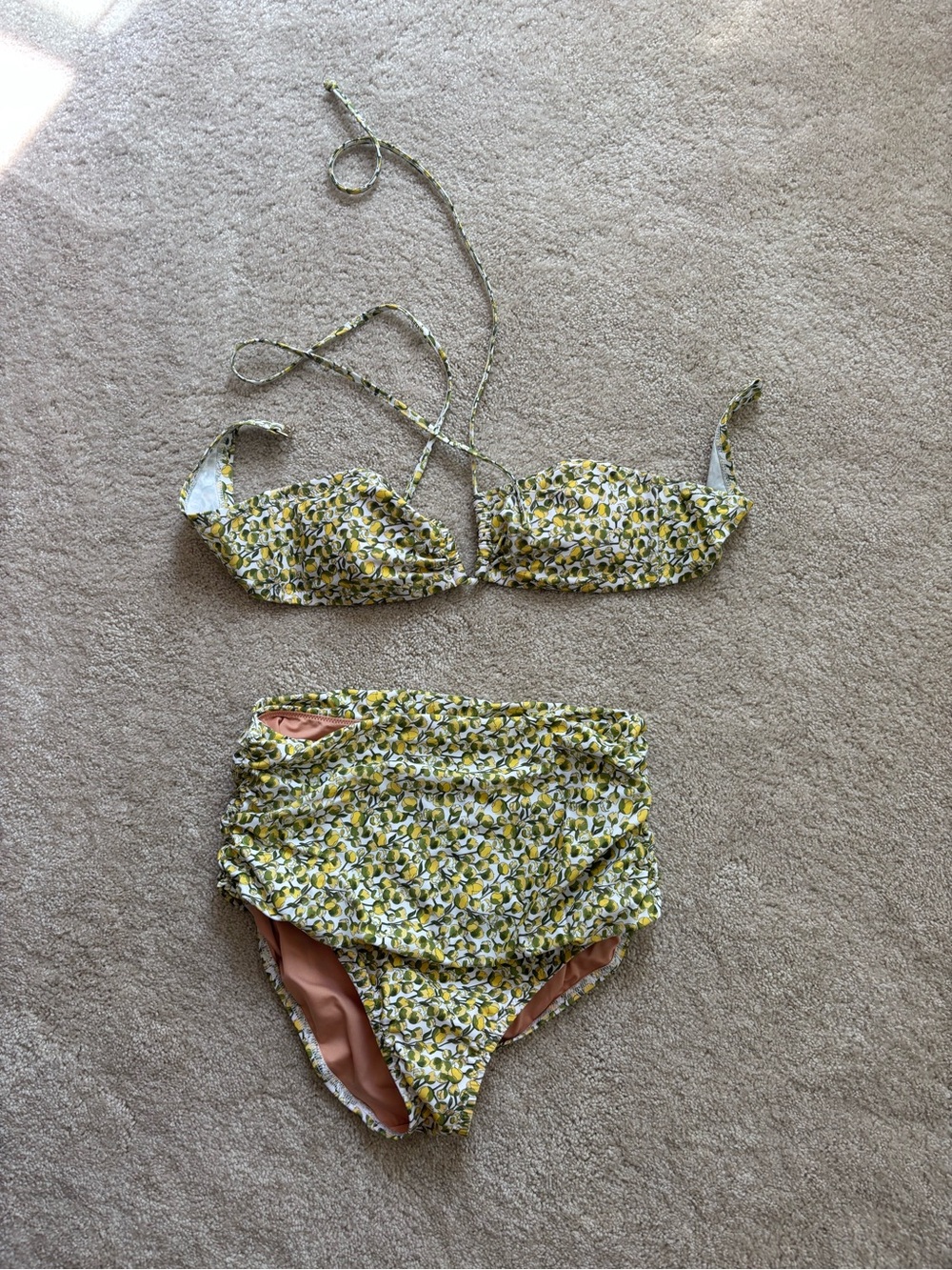 J. Crew Yellow Floral Two-Piece High-Waist Bikini